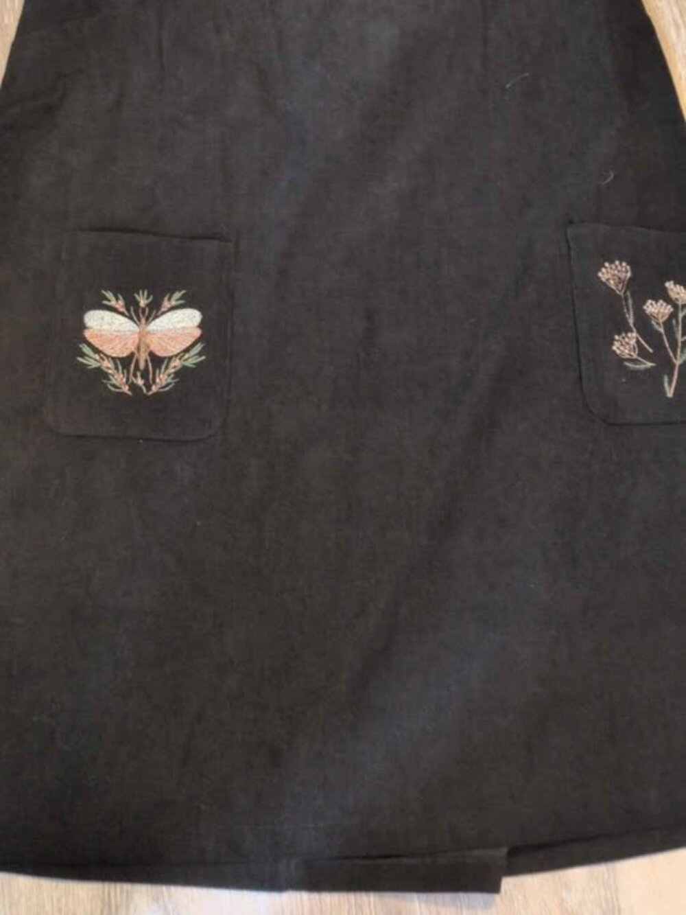 Disturbia Black Corduroy Pinafore Dress Embroidered Pockets size us 16 new - Picture 6 of 6